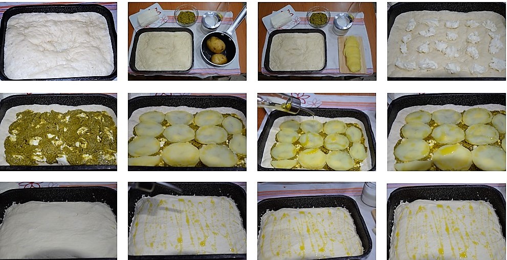 Preparazione Focaccia pesto patate e stracchino