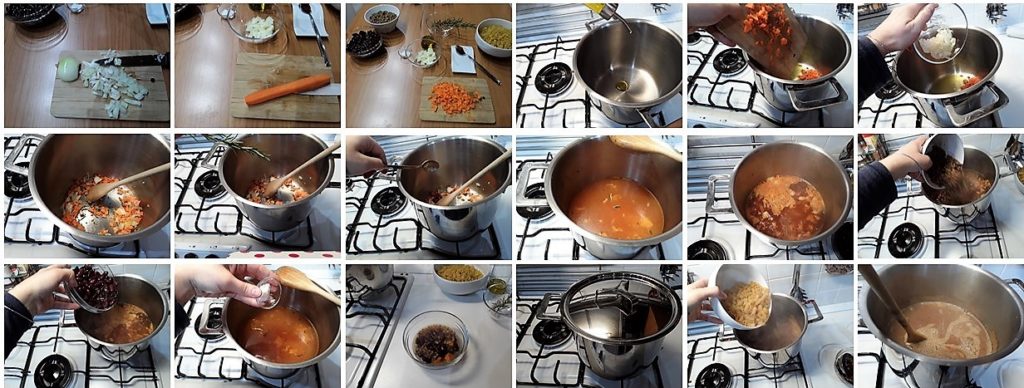 Zuppa cremosa di pasta lenticchie e fagioli preparazione